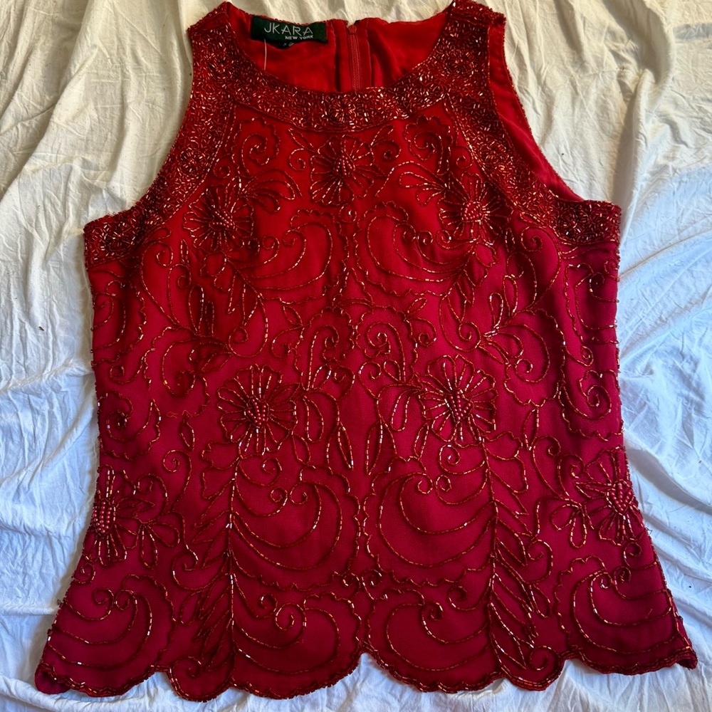 Red Sequin JKara Vintage Top